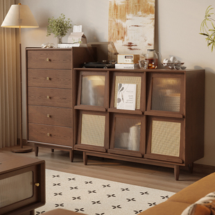 红林斗柜实木餐边柜卧室客厅靠墙一体收纳柜储物柜中古风电视边柜