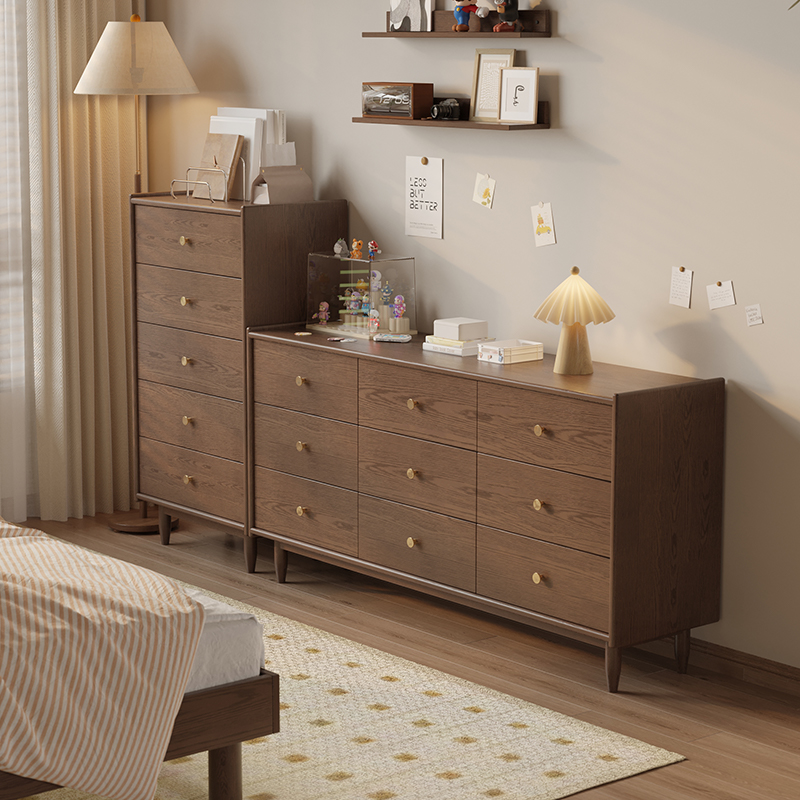 红林日记实木斗柜卧室床头收纳柜客厅餐边柜靠墙一体储物柜中古风