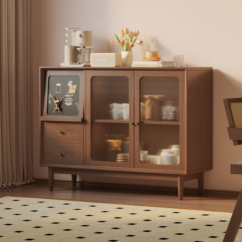 红林日记实木餐边柜靠墙一体咖啡柜置物柜微波炉收纳柜厨房边柜