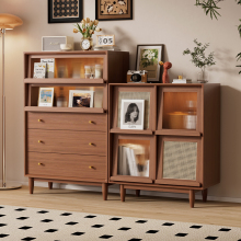 红林日记实木餐边柜靠墙一体茶水柜书柜储物柜置物展示柜斗柜边柜