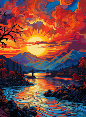 夕阳下的大diy数字油画高级填色涂绘打发时间手工丙烯挂画包邮
