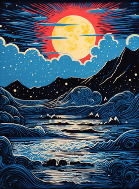 海上明月共潮生DIY数字丙烯画风景高端定制填色手绘