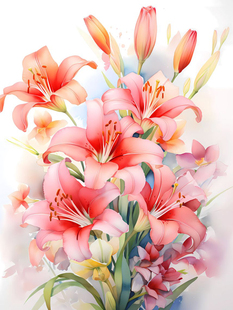 野外的百合花数字油画diy填充画油彩画植物花卉