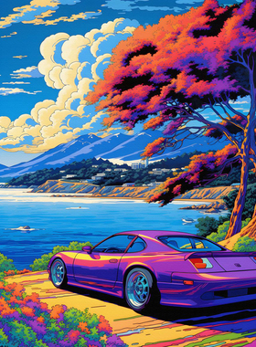 马自达 RX7数字油画DIY填充汽车手工画挂画填色手绘高级感