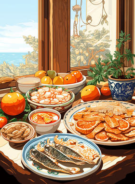 居家美食数字油画手工绘画画填充涂色diy丙烯油彩画无聊解闷手作