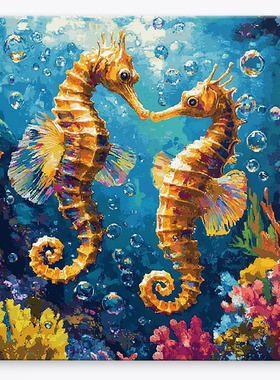海马二重唱diy数字油画填色丙烯画油彩装饰画支持喷绘打印成品