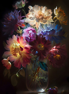 花朵白色蓝色粉红色数字油画深圳