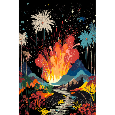 火山喷发diy数字油画填色手工油彩画大尺寸风景定制客厅丙烯画