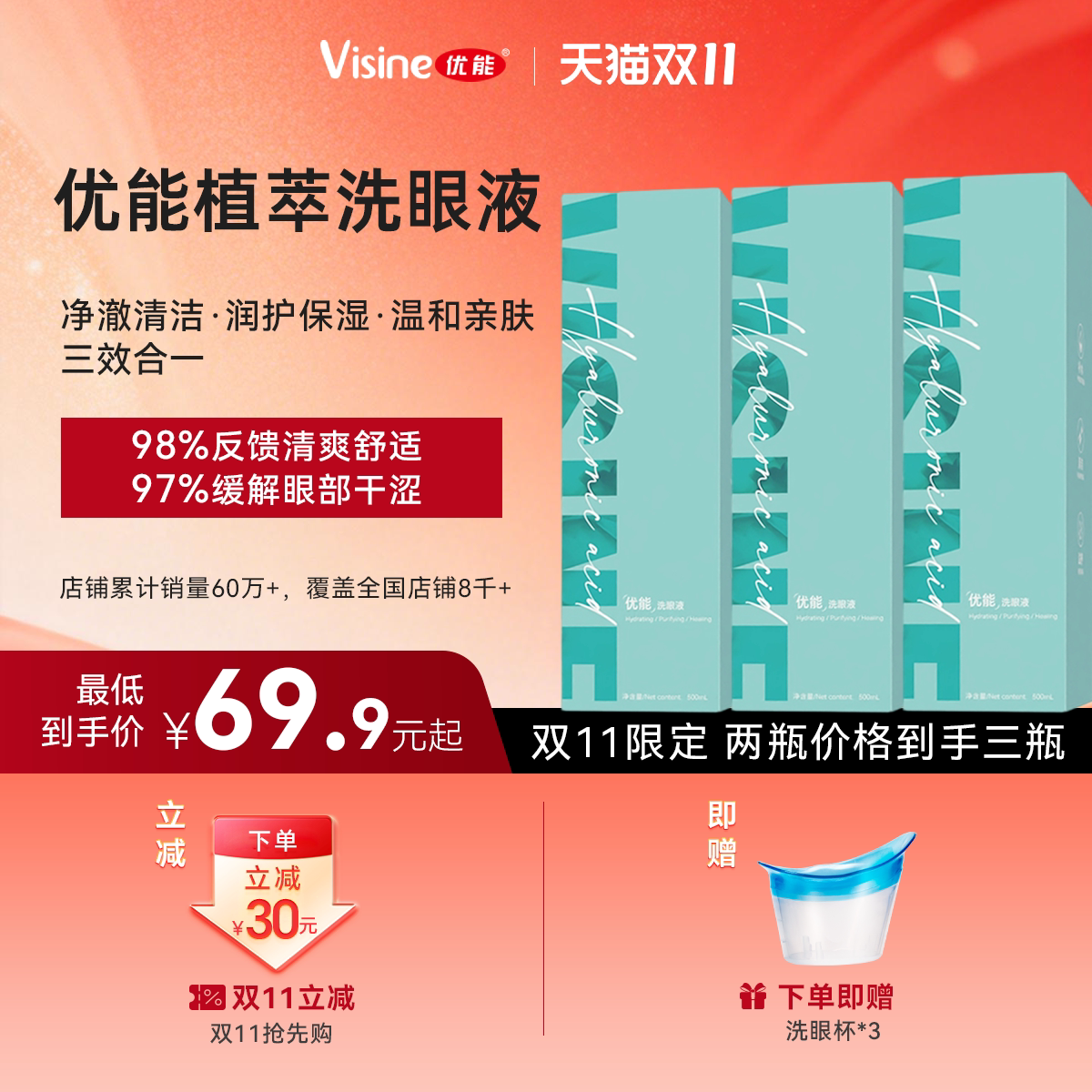 优能洗眼液500ml配方升级不加价眼部护理清洁滋润眼睛清洗液洗眼