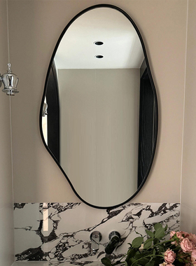 ins智能高清led化妆镜艺术设计装饰镜北欧高颜值不规则黑色浴室镜