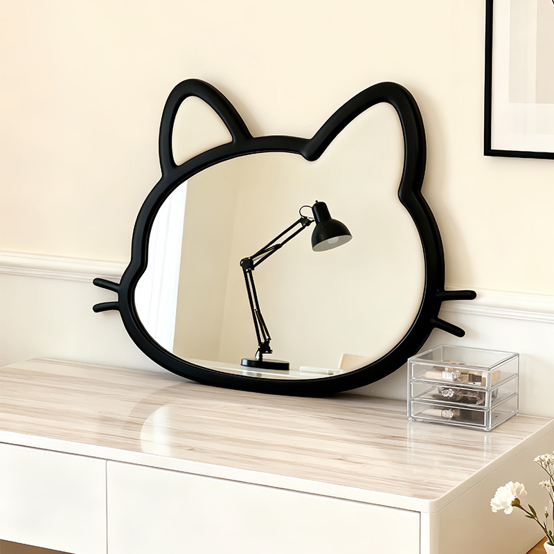 可爱猫咪造型化妆镜卡通创意儿童房艺术装饰镜异形led智能浴室镜