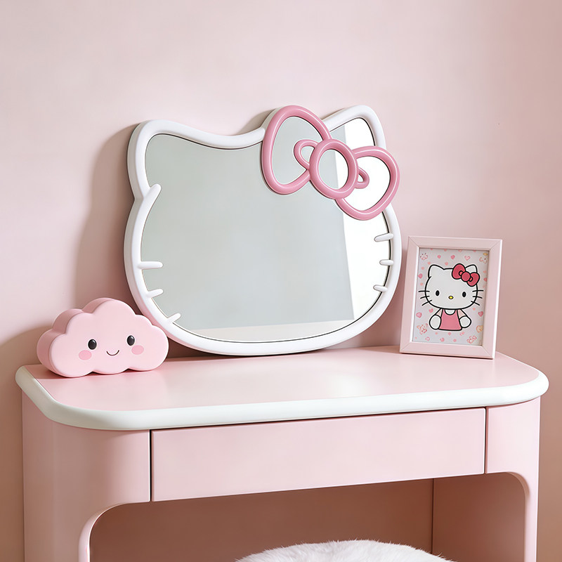 创意梳妆台ins可爱化妆镜卡通Kitty猫智能浴室镜北欧艺术装饰镜子