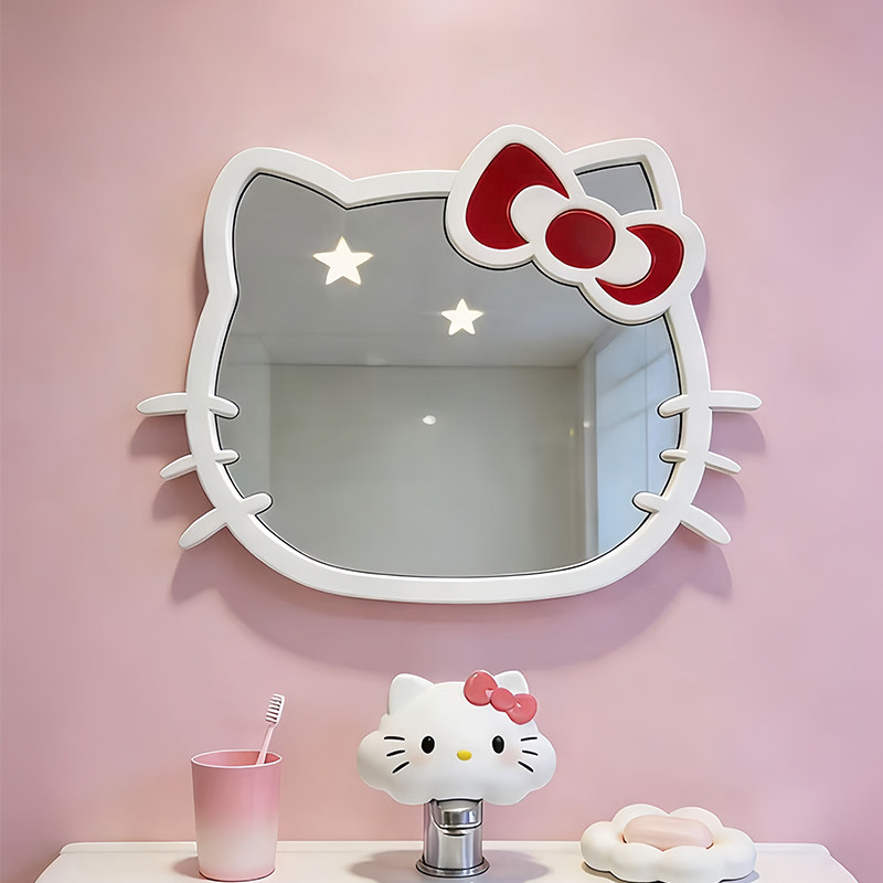 ins风可爱卡通浴室镜Hello Kitty创意艺术装饰镜奶油风卧室梳妆镜