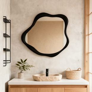 异形不规则黑色化妆镜高级壁挂艺术装饰镜酒店名宿led智能浴室镜