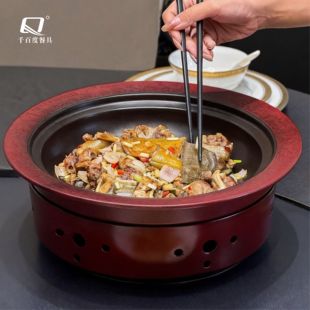 特色复古红烧甲鱼煲焖鸡浅锅私房菜商务宴请酒精砂锅酒店饭店专用
