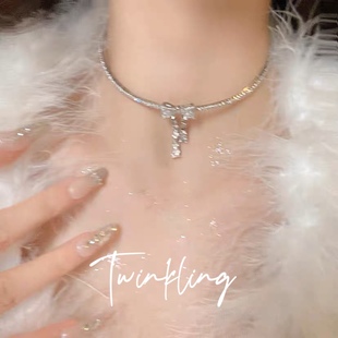 宴会主角～氛围感超闪蝴蝶结满钻项圈项链小众设计感礼服锁骨链