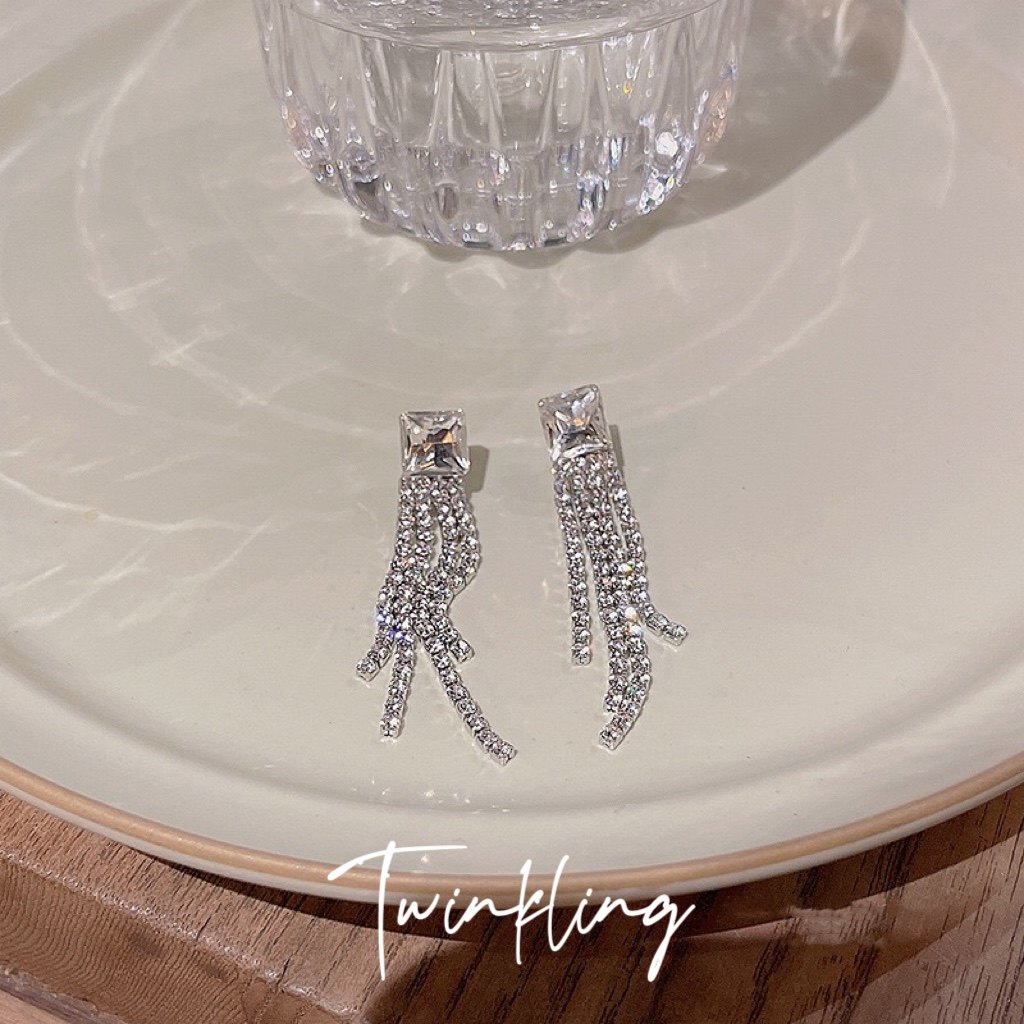 小众高级感长款满钻锆石流苏耳环独特气质耳钉无洞耳夹2025年新款