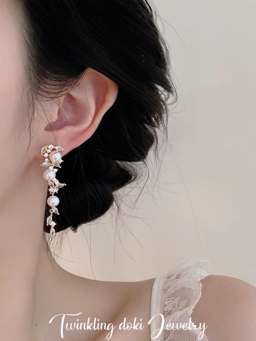 薄暮珍珠～复古高级感珍珠锆石耳环小众设计轻奢气质名媛耳钉耳夹