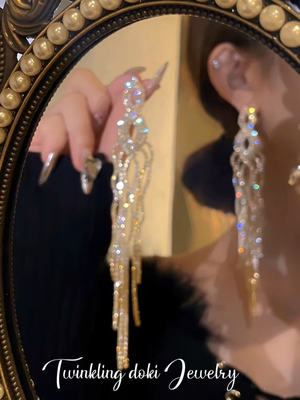 留洋千金～重工满钻流苏耳环轻奢高级感气质夸张长款显瘦耳坠耳饰