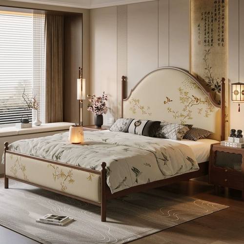 风情民宿婚床全实木大床印花