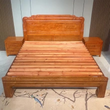 榫卯结构中式实木床全纯实木1.8米双人床卧室雕花原木1.5加厚大床