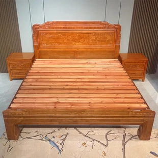 榫卯结构中式实木床全纯实木1.8米双人床卧室雕花原木1.5加厚大床