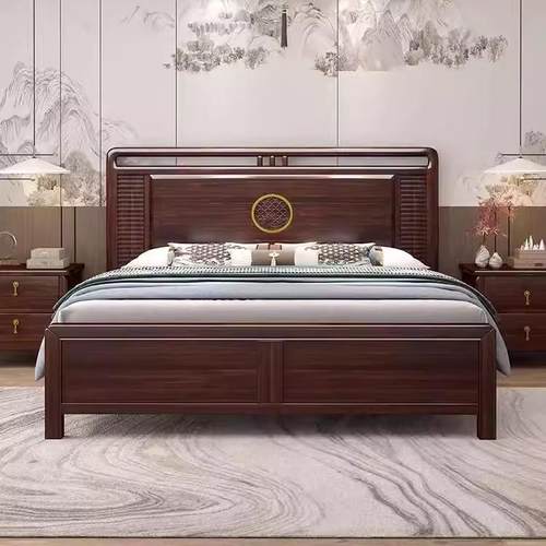 新中式乌金木全实木床1.8m