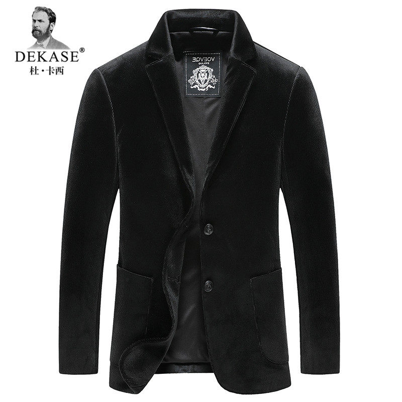Dekase品牌金丝绒西装男秋冬高级感单西外套高端黑色男士休闲 西