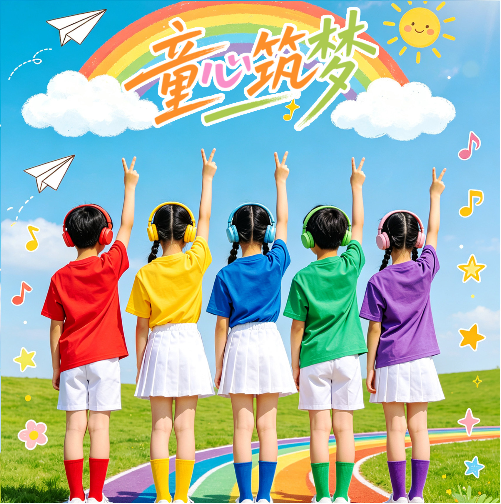糖果色短袖儿童彩色t恤活动演出服装夏季多巴胺亲子套装学生班服