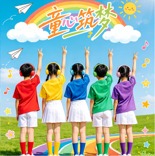 糖果色短袖儿童彩色t恤活动演出服装夏季多巴胺亲子套装学生班服
