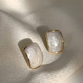 S925银针法式 浪漫星空流沙白色方形滴釉耳环复古气质高级感耳钉女