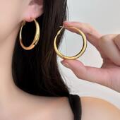 S925银针金属大圈圈耳环简约冷淡时尚 hoop耳圈夸张潮人嘻哈风个性