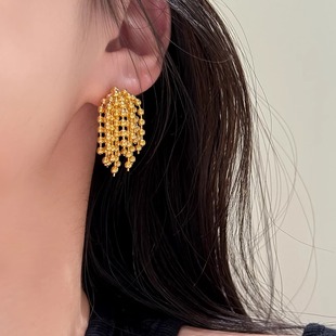 S925银针欧美小众金属烟花流苏设计高级感耳环冷淡风显脸瘦耳饰女