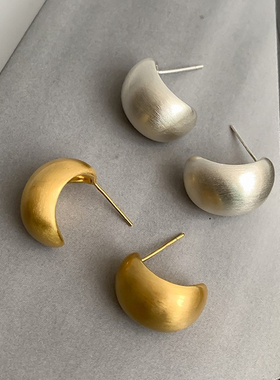 S925银针甜酷金属哑光磨砂拉丝质感冷淡风高级感豆豆耳环水滴耳钉