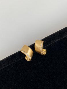 S925银欧美小众设计扭曲不规则镶钻拉丝金属耳环冷淡风高级感耳钉