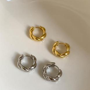ins冷淡风简约金属扭曲麻花耳环耳扣耳饰潮人气质简约设计感通勤