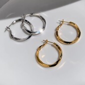 s925银针金属切面光面螺旋设计感圈圈耳环简约潮人ins冷淡风耳饰