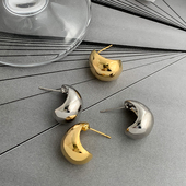 S925银针韩国INS简约质感耳钉法式 高级感水滴金属豆豆潮人耳环女