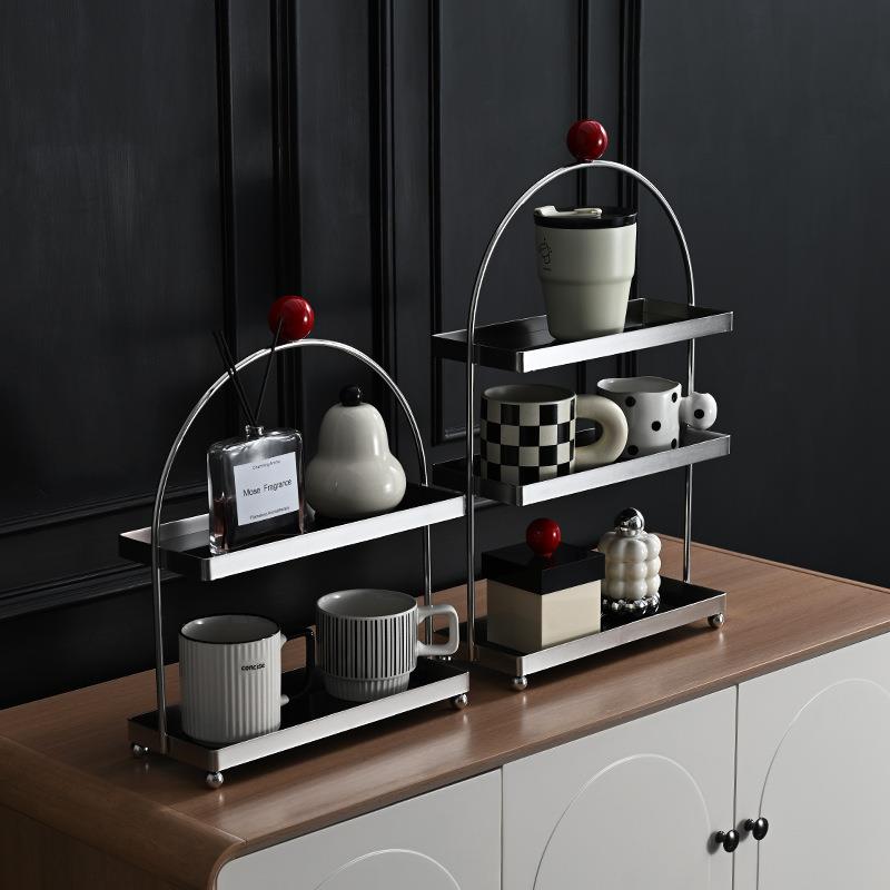 置物架不锈钢中古风拱形杯子水杯架卫生间桌面护肤化妆品收纳架子