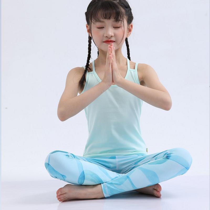 欧美好看舒服的儿童瑜伽服套装亲子母女孩美背心运动衣健身印花裤