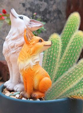 九尾狐狸摆件多肉树脂造景装饰户外庭院花园盆栽仿真狐狸工艺品
