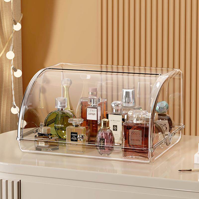 香水收纳盒翻盖透明玄关桌面展示柜化妆台口红护肤品瓶瓶罐罐收纳