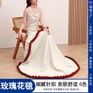 玫瑰花束毯子手工编织成品花束毛线团钩织花朵毛毯花勾针铃兰花