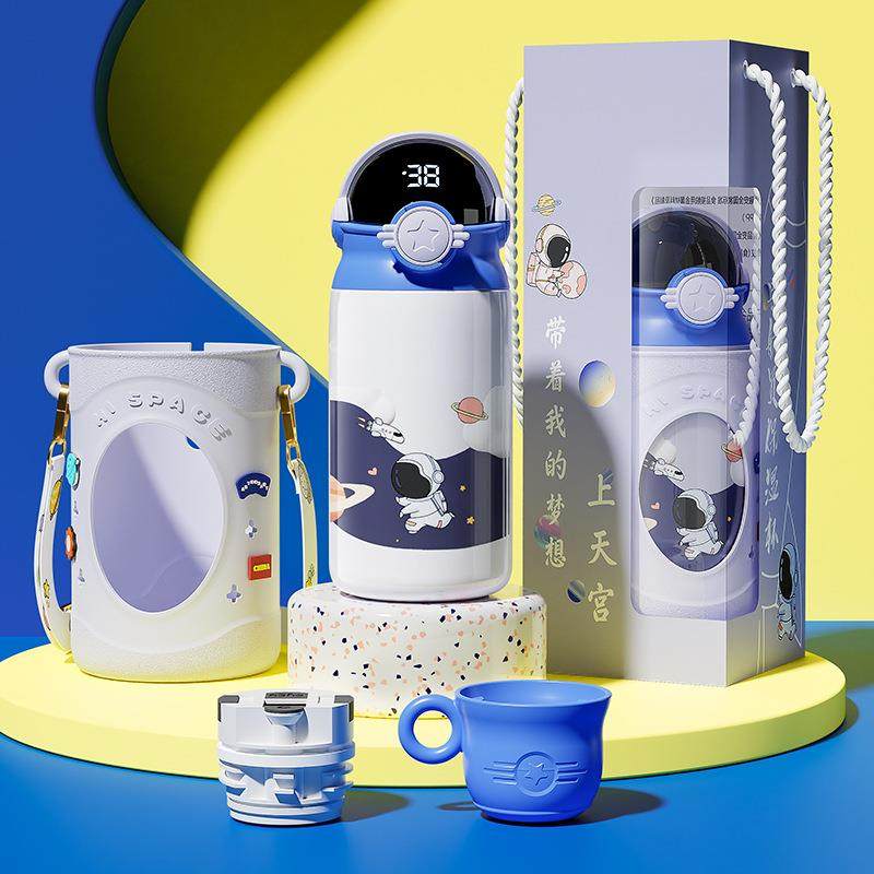 智能显温316不锈钢保温杯宇航员大容量儿童水杯女生吸管杯子