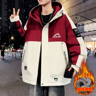 潮流百搭加厚保暖冲锋衣潮 羽绒服韩版 青少年加绒外套男秋冬季 新款