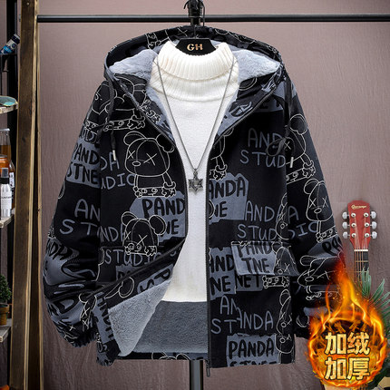 羽绒服男冬季2024新款青少年学生保暖牛仔派克服潮牌加绒加厚外套