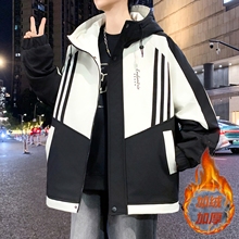 冲锋衣羽绒服男款青少年2025年新款潮牌连帽运动工装冬季加绒外套