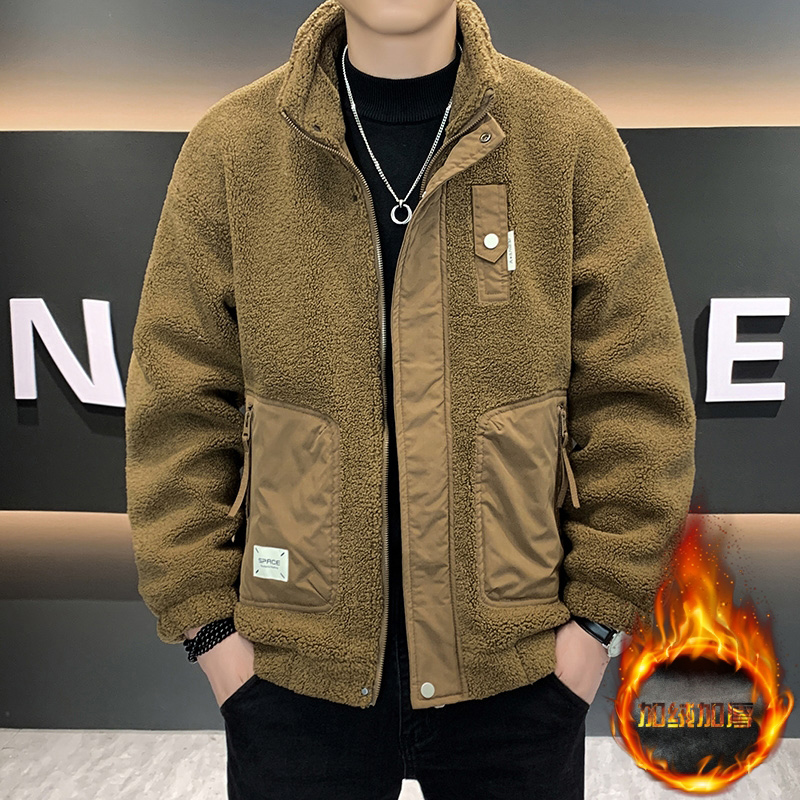 摇粒绒外套男士秋冬款加厚立领羽绒服抓绒衣服冬季新款羊羔绒上衣