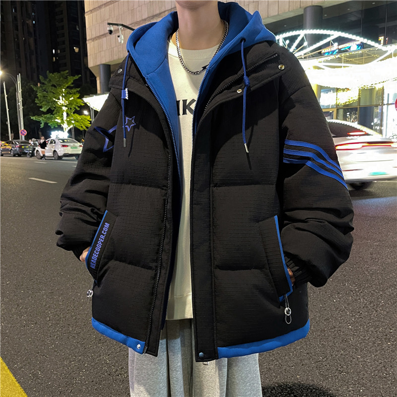 假两件羽绒服男2025新款冬季潮牌保暖棉衣冬装青少年宽松加厚外套