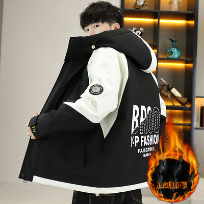 秋冬季青少年加绒加厚外套男孩高中初中学生潮流帅气羽绒服大童装